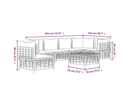 Set mobilier de grădină cu perne, 7 piese, antracit, poliratan, 8 image