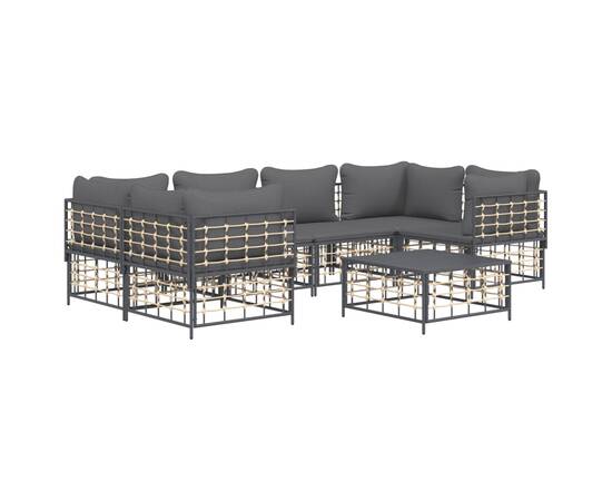 Set mobilier de grădină cu perne, 7 piese, antracit, poliratan, 2 image