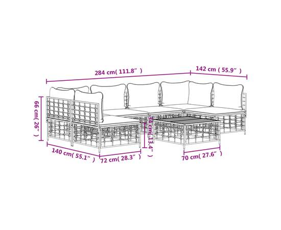 Set mobilier de grădină cu perne, 7 piese, antracit, poliratan, 8 image