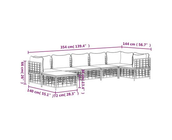 Set mobilier de grădină cu perne, 7 piese, antracit, poliratan, 8 image