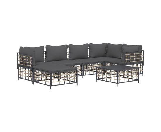 Set mobilier de grădină cu perne, 7 piese, antracit, poliratan, 2 image