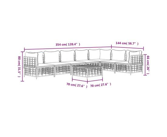 Set mobilier de grădină cu perne, 8 piese, antracit, poliratan, 8 image