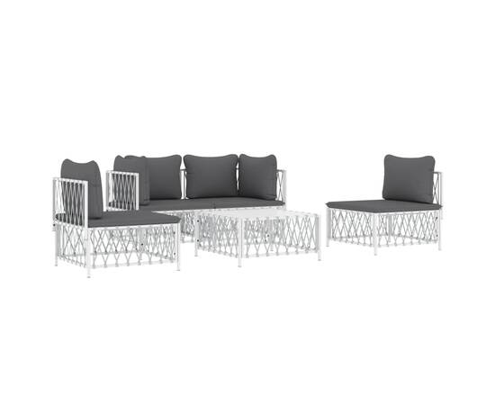 Set mobilier de grădină, 5 piese, cu perne, alb, oțel, 2 image