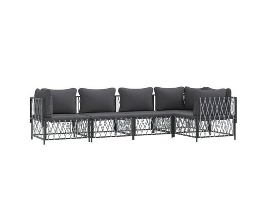 Set mobilier de grădină, 5 piese, cu perne, antracit, oțel