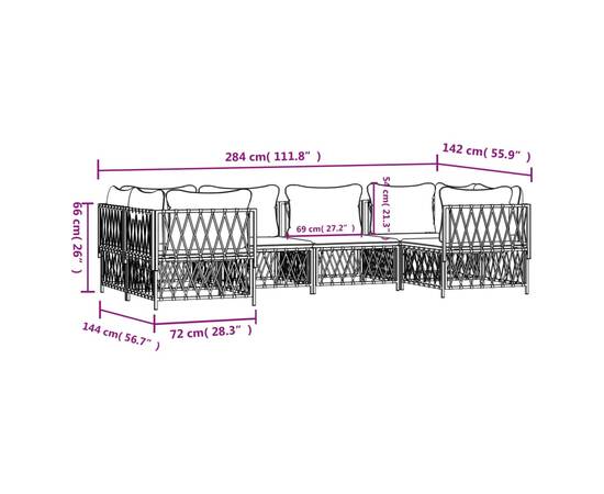 Set mobilier de grădină, 6 piese, cu perne, alb, oțel, 7 image