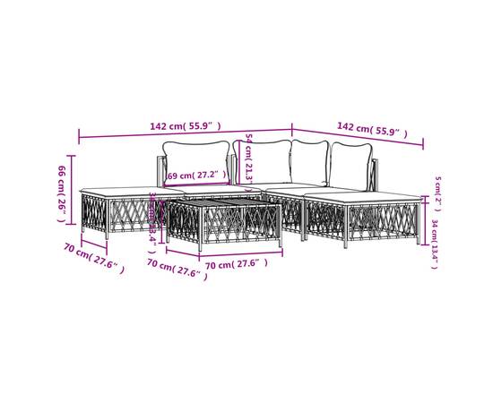 Set mobilier de grădină, 6 piese, cu perne, alb, oțel, 9 image