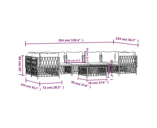 Set mobilier de grădină, 8 piese, cu perne, alb, oțel, 8 image