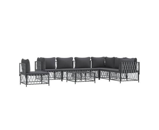 Set mobilier de grădină, 8 piese, cu perne, antracit, oțel, 2 image