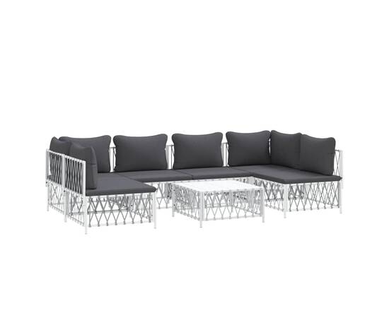 Set mobilier de grădină cu perne, 7 piese, alb, oțel, 2 image