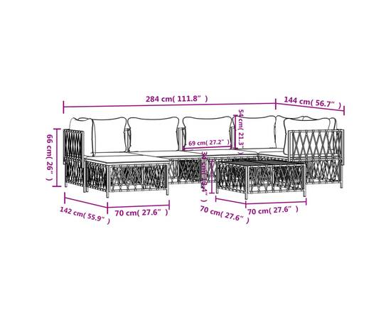 Set mobilier de grădină cu perne, 7 piese, alb, oțel, 9 image