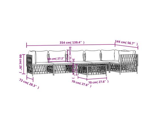 Set mobilier de grădină cu perne, 7 piese, alb, oțel, 8 image