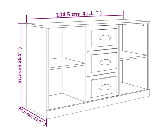 Servantă, gri sonoma, 104,5x35,5x67,5 cm, lemn prelucrat, 10 image