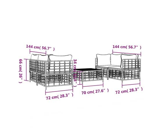 Set șezlonguri de grădină 5 piese cu perne, antracit, poliratan, 7 image