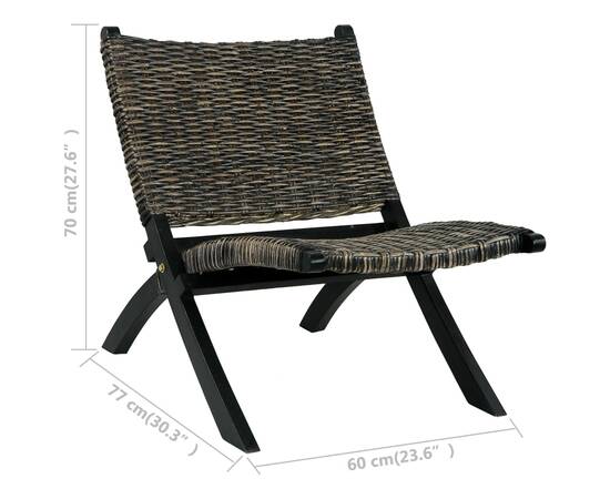 Scaun relaxare negru& natural ratan kubu & lemn masiv de mahon, 7 image