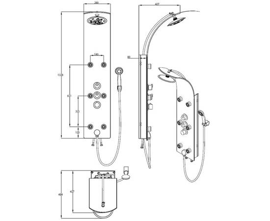SchÜtte panou de duș din sticlă baterie termostatică lanzarote negru, 2 image