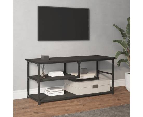 Comodă tv, negru, 103x38x46,5 cm, lemn prelucrat și oțel