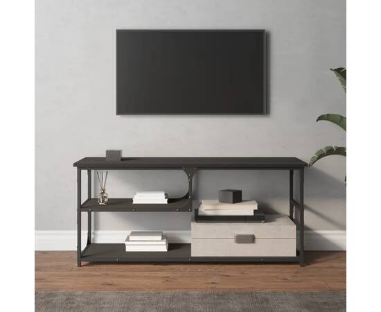 Comodă tv, negru, 103x38x46,5 cm, lemn prelucrat și oțel, 3 image