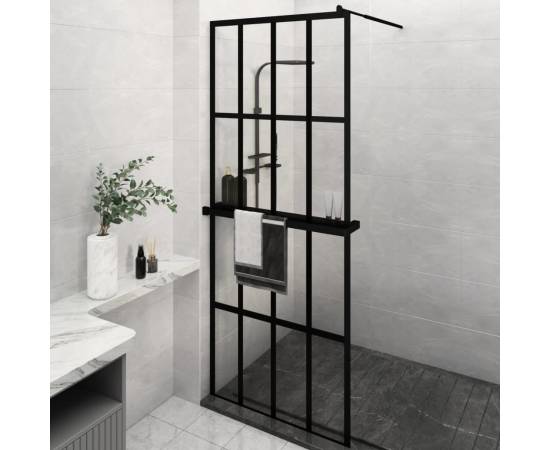 Paravan duș walk-in cu raft negru 80x195 cm sticlă esg/aluminiu
