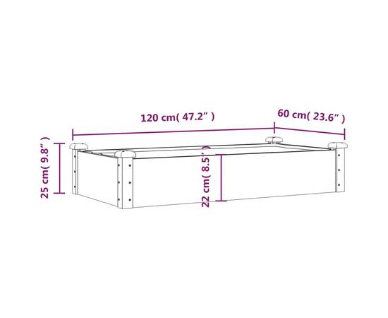 Strat grădină înălțat cu căptușeală gri 120x60x25 cm lemn brad, 8 image