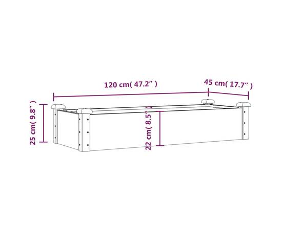 Strat grădină înălțat cu căptușeală maro 120x45x25 cm lemn brad, 8 image