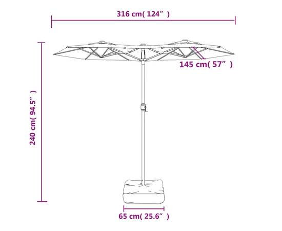 Umbrelă de soare cu două capete, albastru azuriu, 316x240 cm, 8 image