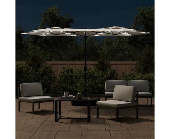 Umbrelă de soare cu două capete cu led, alb nisipiu, 316x240 cm, 3 image