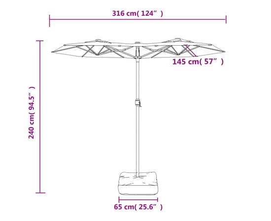 Umbrelă de soare cu două capete cu led, alb nisipiu, 316x240 cm, 10 image