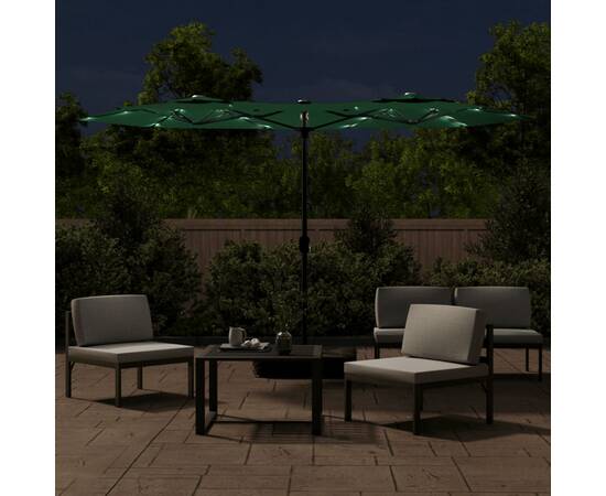 Umbrelă de soare cu două capete cu led-uri, verde, 316x240 cm, 3 image