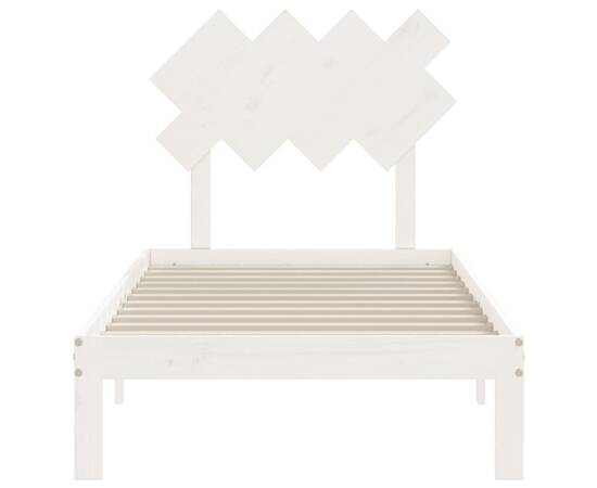 Cadru de pat cu tăblie, alb, 90x200 cm, lemn masiv, 6 image