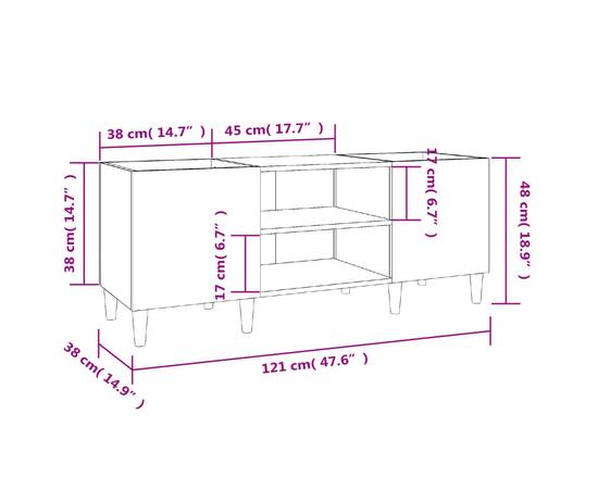 Dulap pentru discuri gri sonoma, 121x38x48 cm, lemn prelucrat, 8 image
