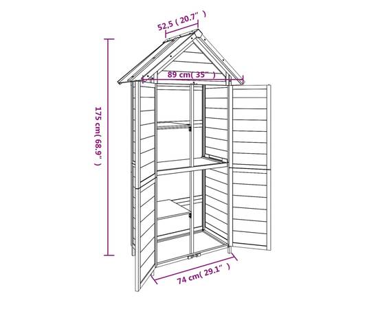 Magazie de unelte de grădină maro 89x52,5x175cm lemn masiv pin, 8 image