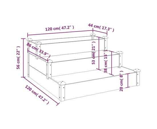 Strat de grădină înălțat cu căptușeală, 120x120x56 cm lemn brad, 7 image