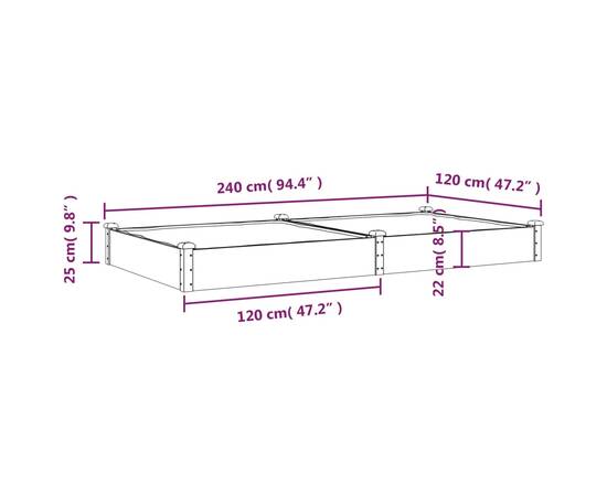 Strat grădină înălțat cu căptușeală gri 240x120x25cm, lemn brad, 8 image