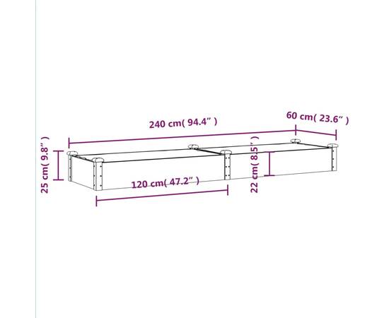 Strat grădină înălțat cu căptușeală gri 240x60x25 cm, lemn brad, 8 image