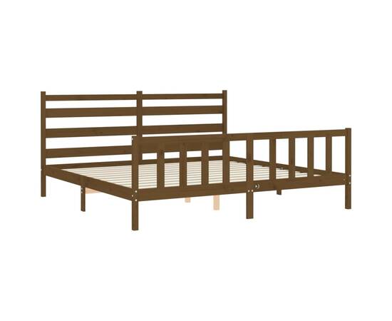 Cadru pat cu tăblie, maro miere, 200x200 cm, lemn masiv, 5 image