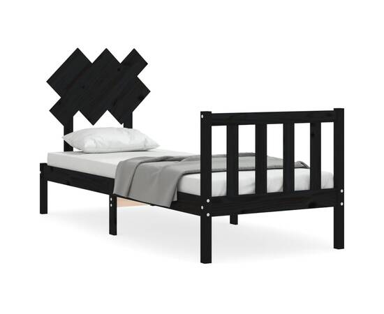 Cadru de pat cu tăblie 2ft6 small single, negru, lemn masiv, 2 image