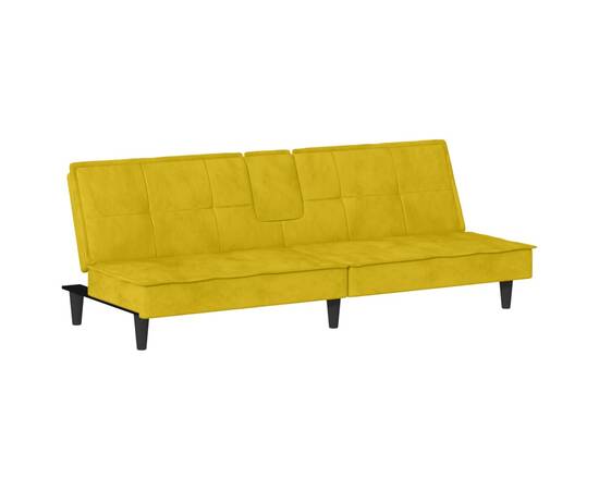 Canapea extensibilă cu suporturi de pahare, galben, catifea, 4 image