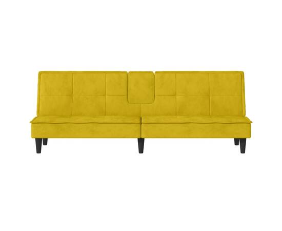 Canapea extensibilă cu suporturi de pahare, galben, catifea, 5 image