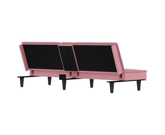 Canapea extensibilă cu suporturi de pahare, roz, catifea, 7 image