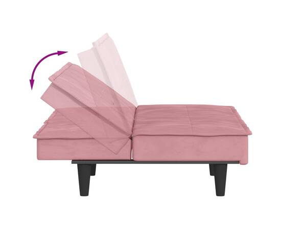 Canapea extensibilă cu suporturi de pahare, roz, catifea, 9 image