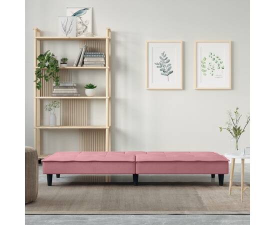 Canapea extensibilă cu suporturi de pahare, roz, catifea, 3 image