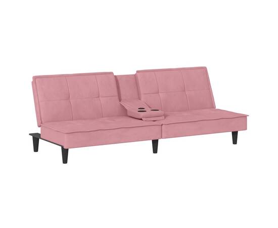 Canapea extensibilă cu suporturi de pahare, roz, catifea, 2 image