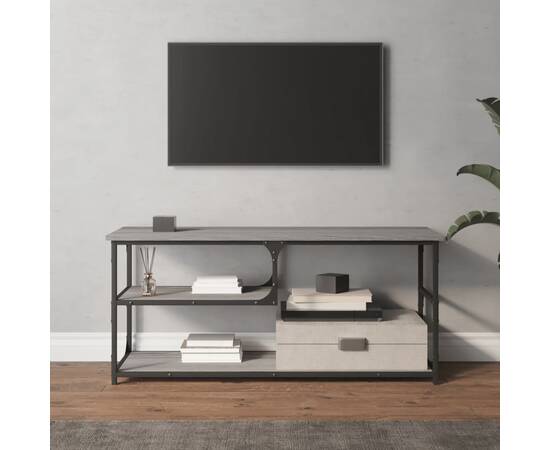 Comodă tv, gri sonoma, 103x38x46,5 cm, lemn prelucrat și oțel, 3 image