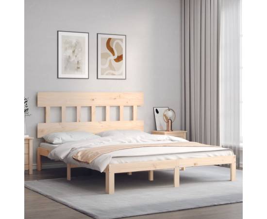Cadru de pat cu tăblie, 160x200 cm, lemn masiv, 3 image