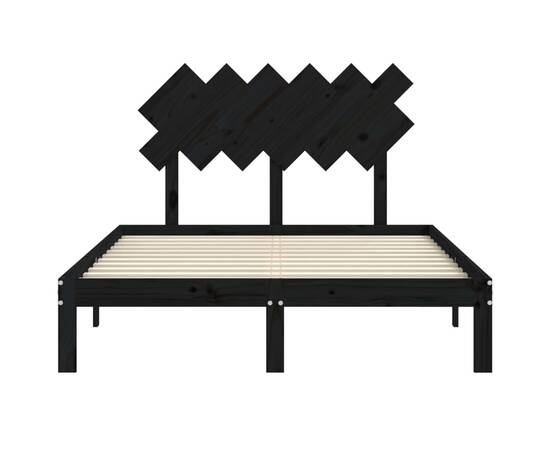 Cadru de pat cu tăblie, negru, lemn masiv, dublu 4ft6, 6 image