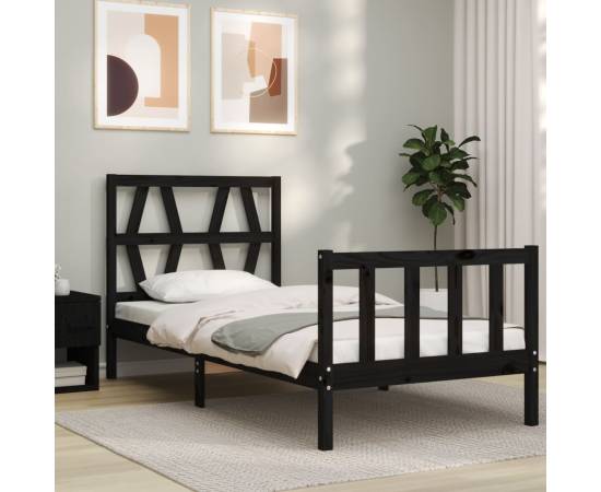 Cadru de pat cu tăblie 2ft6 small single, negru, lemn masiv, 3 image