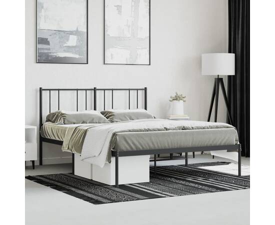 Cadru de pat metalic cu tăblie, negru, 120x200 cm, 4 image
