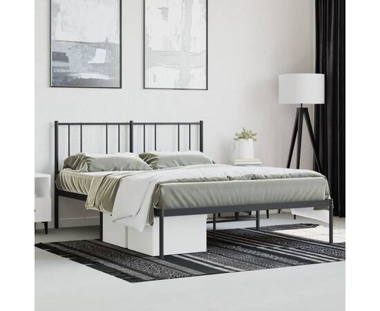 Cadru de pat metalic cu tăblie, negru, 140x190 cm, 4 image