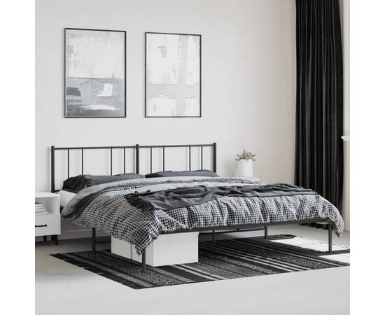Cadru de pat metalic cu tăblie, negru, 180x200 cm, 4 image