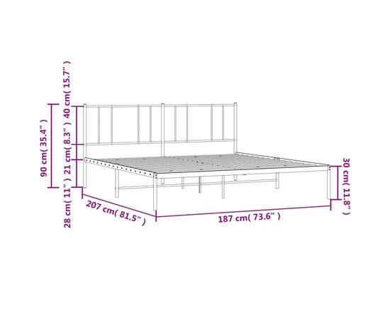 Cadru de pat metalic cu tăblie, negru, 180x200 cm, 10 image